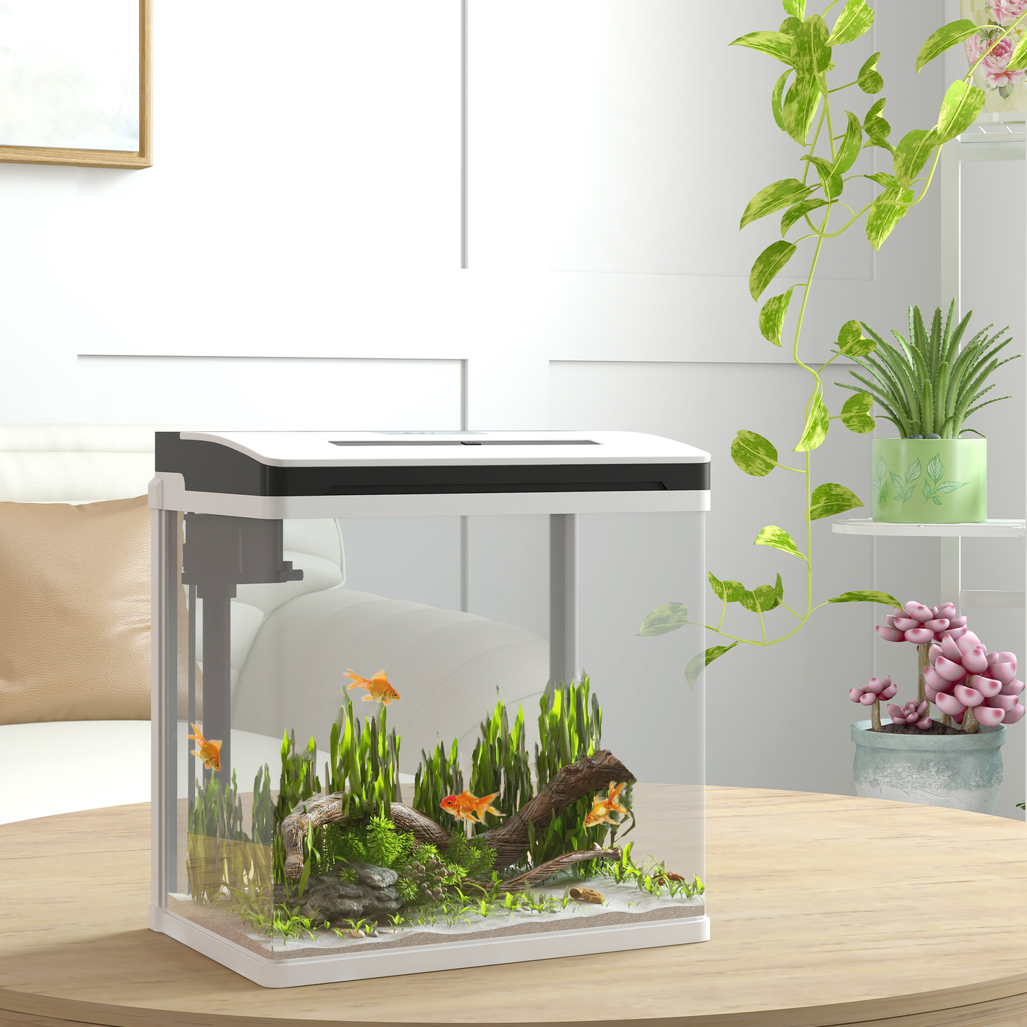 PawHut Glass Aquarium with Filter LED Lighting Water Pump - Image 3