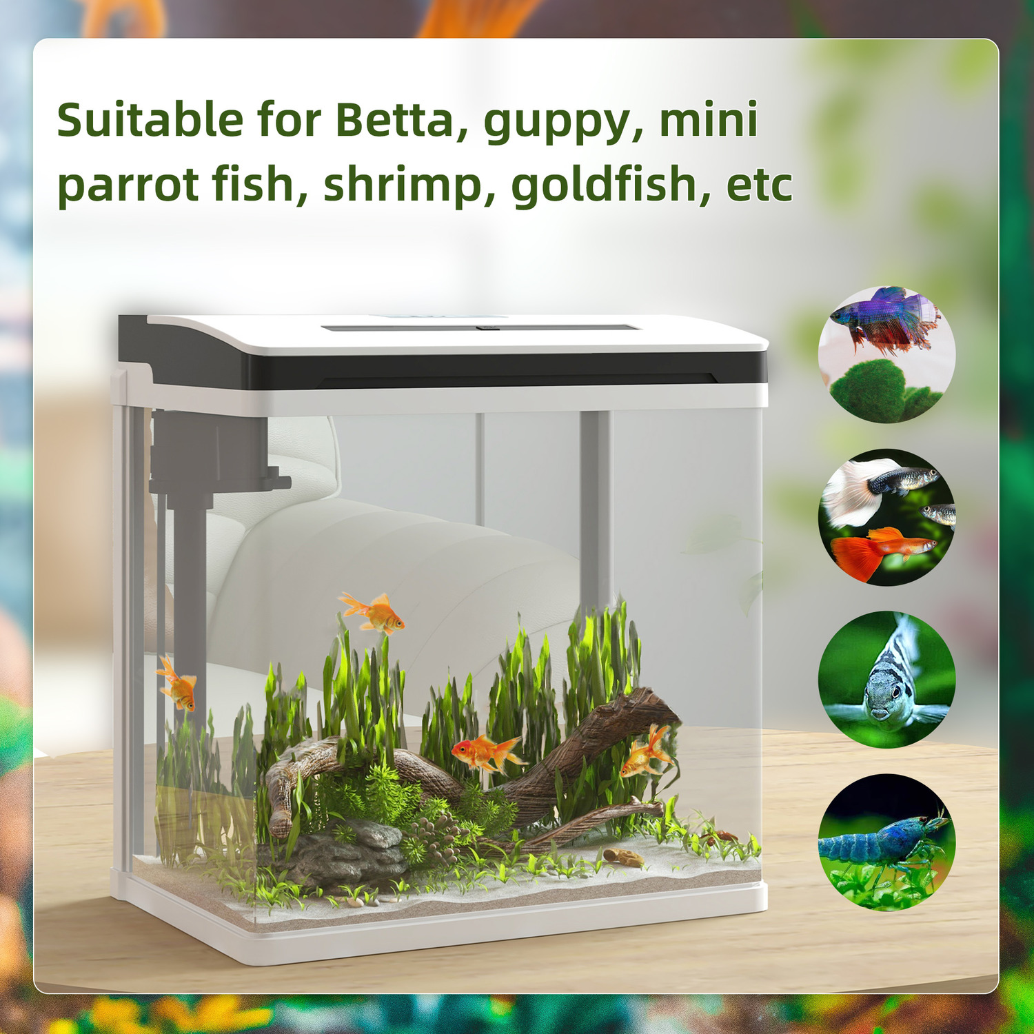 PawHut Glass Aquarium with Filter LED Lighting Water Pump - Image 4