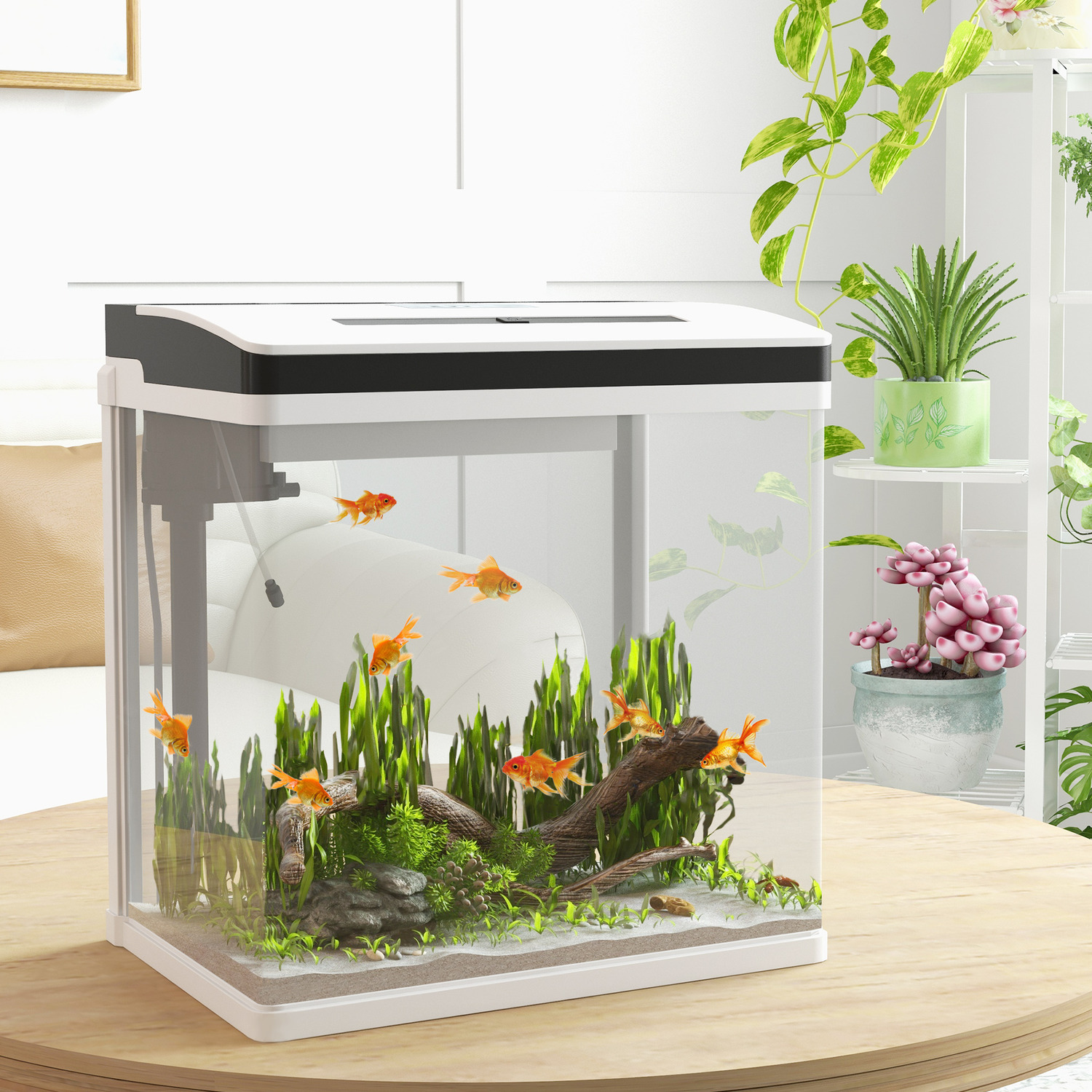 PawHut Glass Aquarium with Filter LED Lighting Water Pump