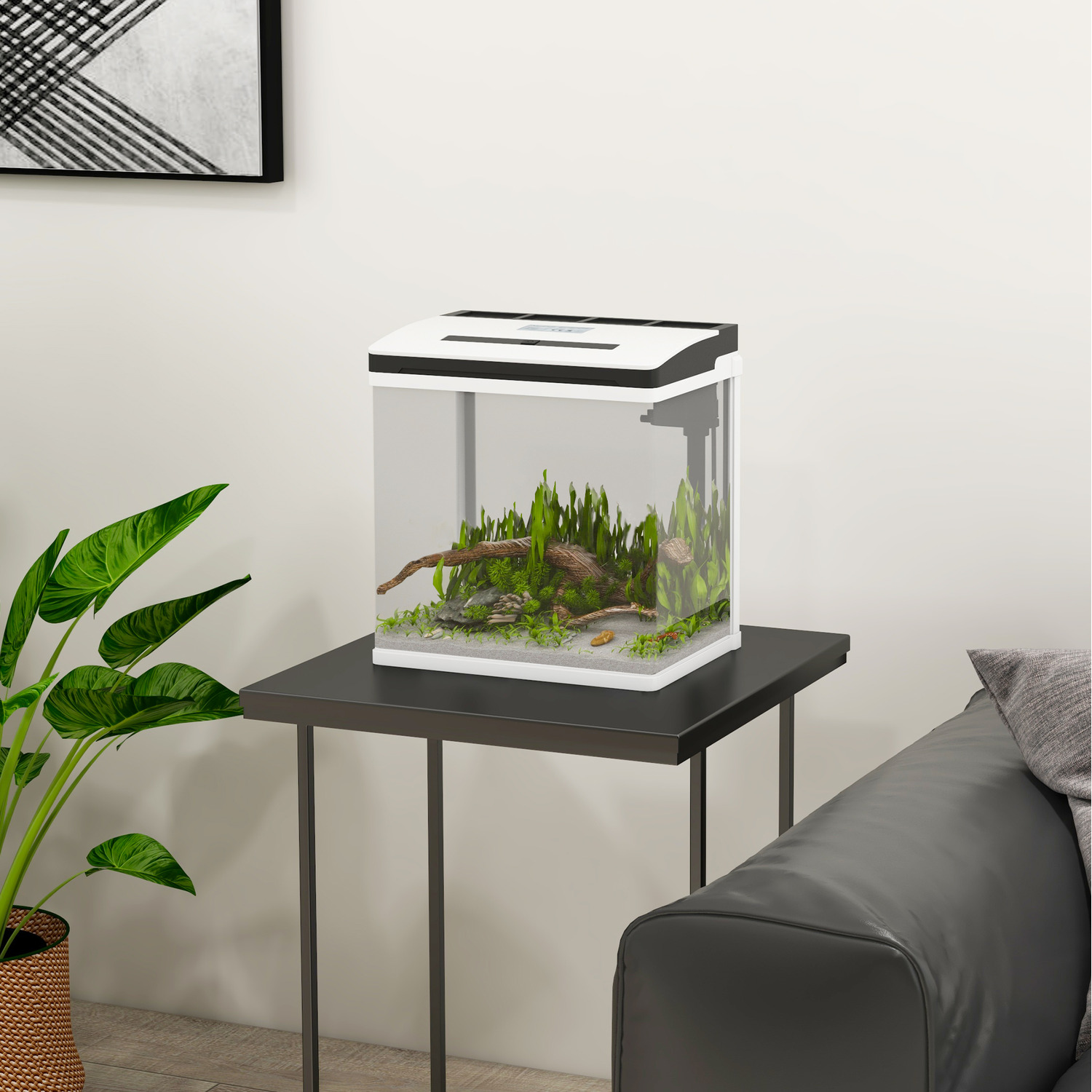 PawHut Glass Aquarium with Filter LED Lighting Water Pump - Image 2